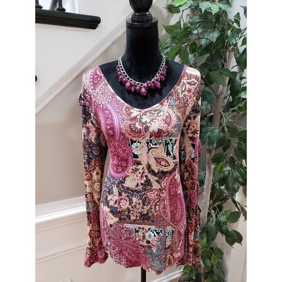 Cupio Women's Multicolor Viscose Round Neck Long Sleeve Top Blouse Size Large - Picture 1 of 10